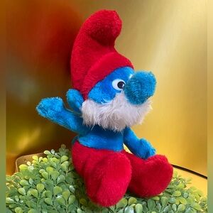 SMURF VINTAGE 1979 PAPPA SMURF PLUSH PEYO WALLACE BERRIES 8” SITTING POSITION